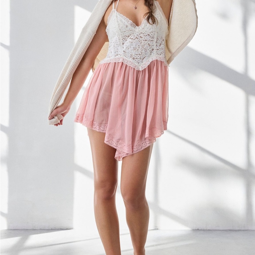 Urban Outfitters Cassandra Sheer Lace + Mesh Hanky Hem Slip